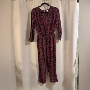 Old Navy Floral Burgundy Jumpsuit with pockets